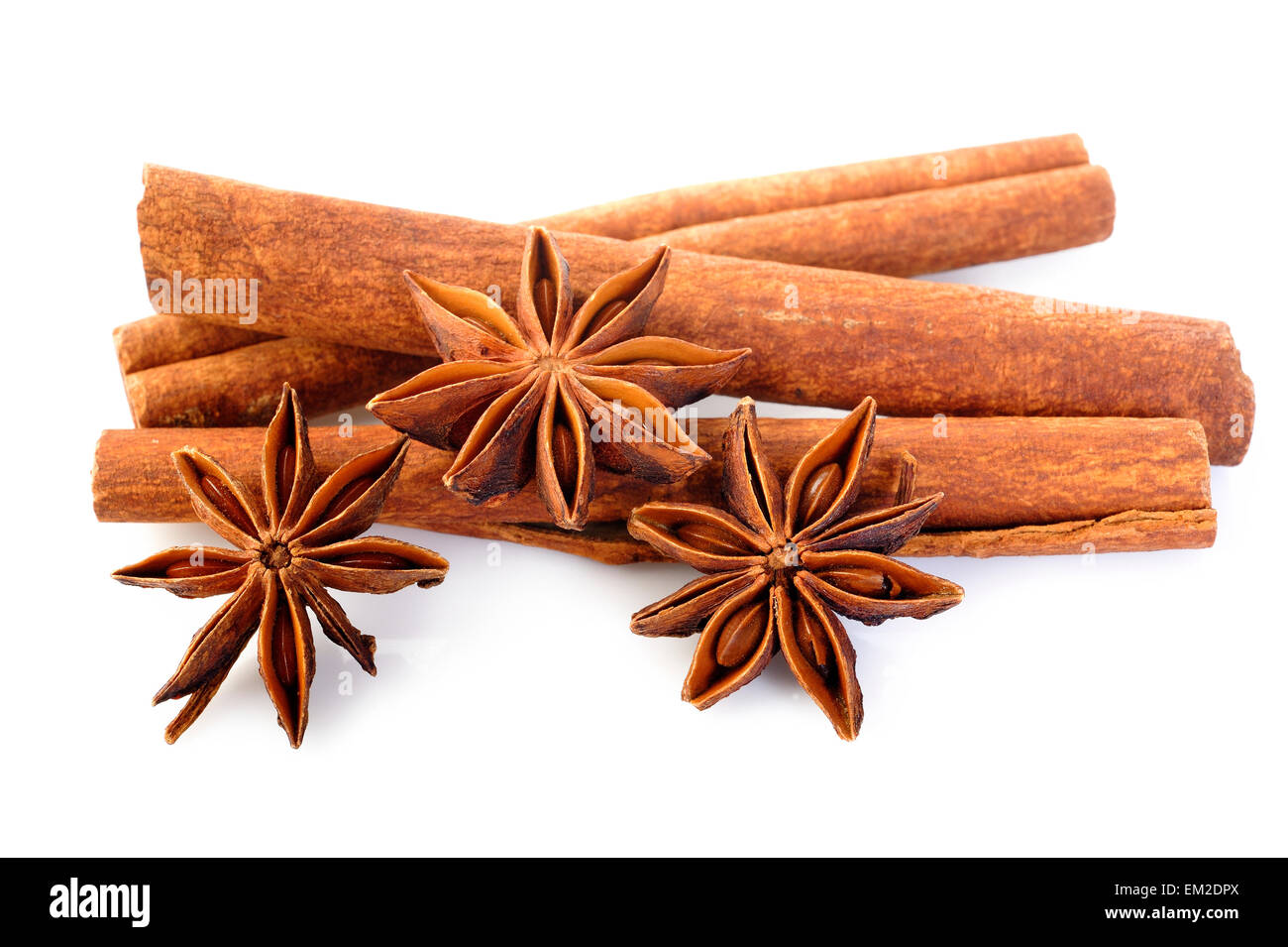 Le bâton de cannelle et d'épices anis étoilé sur fond blanc Banque D'Images