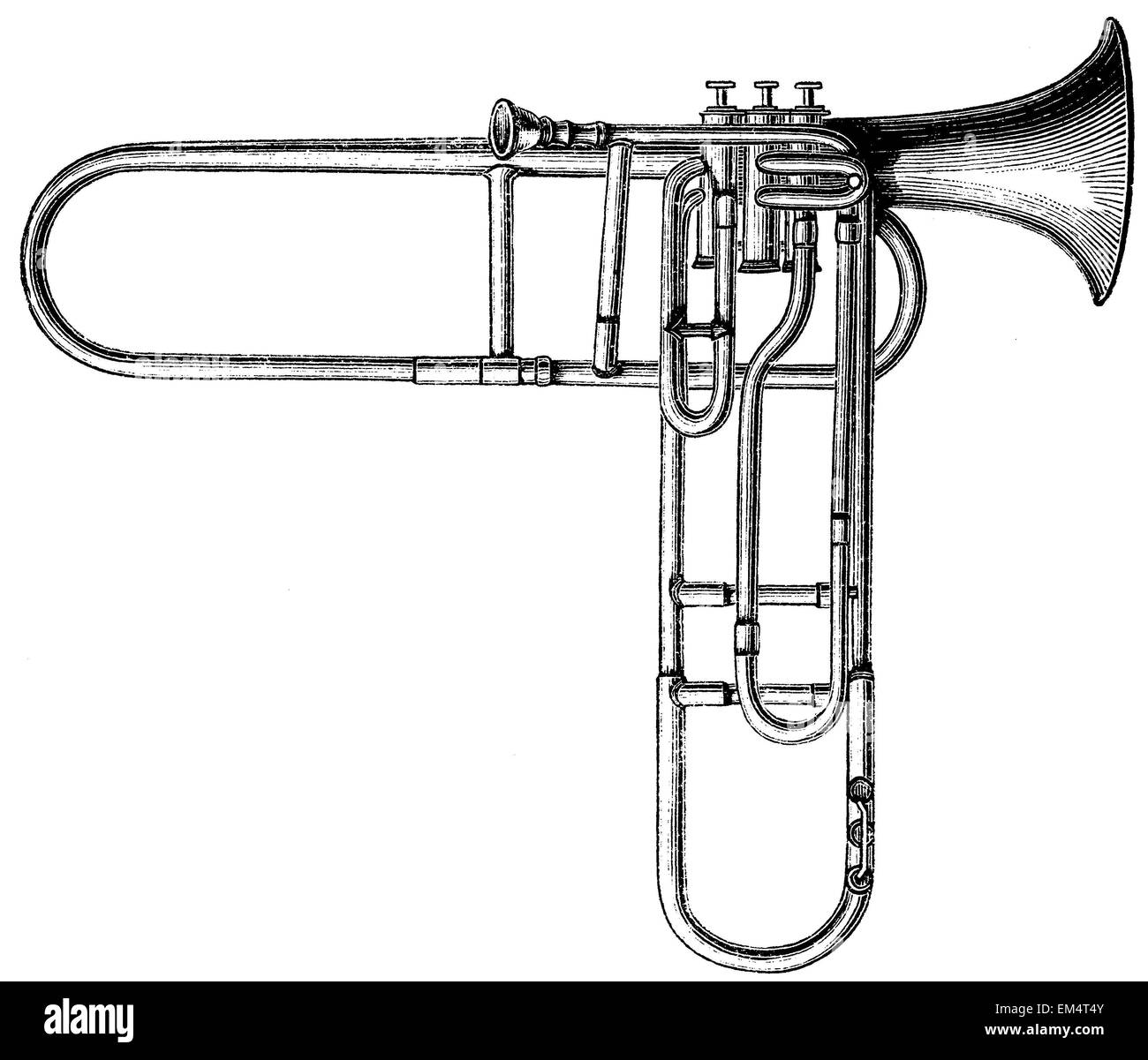 Trombone ténor avec soupapes . La conception française. Banque D'Images