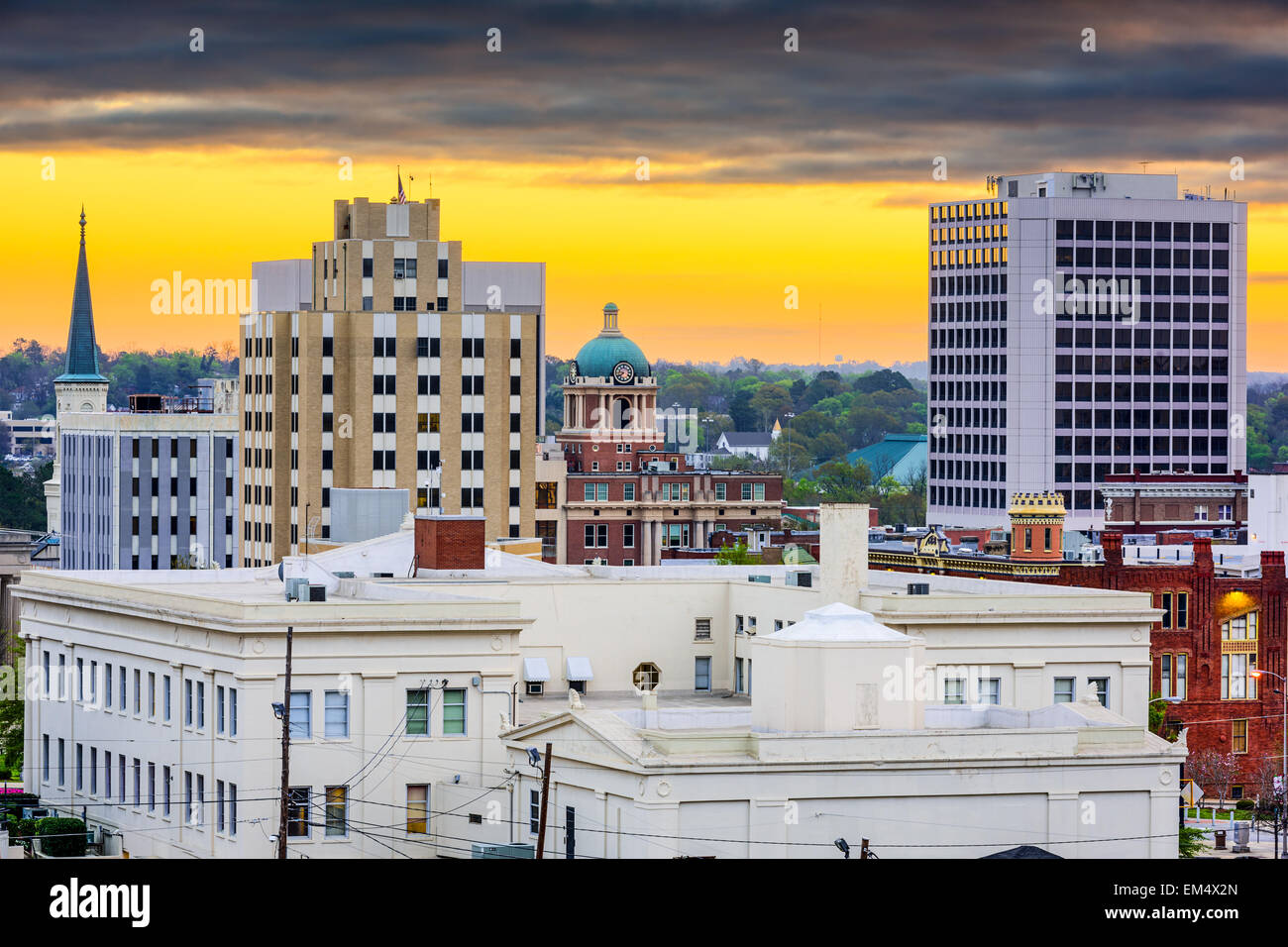 Macon, Géorgie, USA Centre-ville paysage urbain à l'aube. Banque D'Images