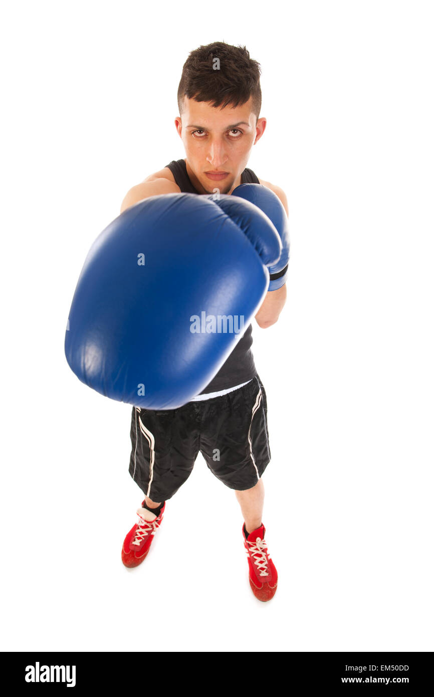 Homme boxe avec big punch Banque D'Images