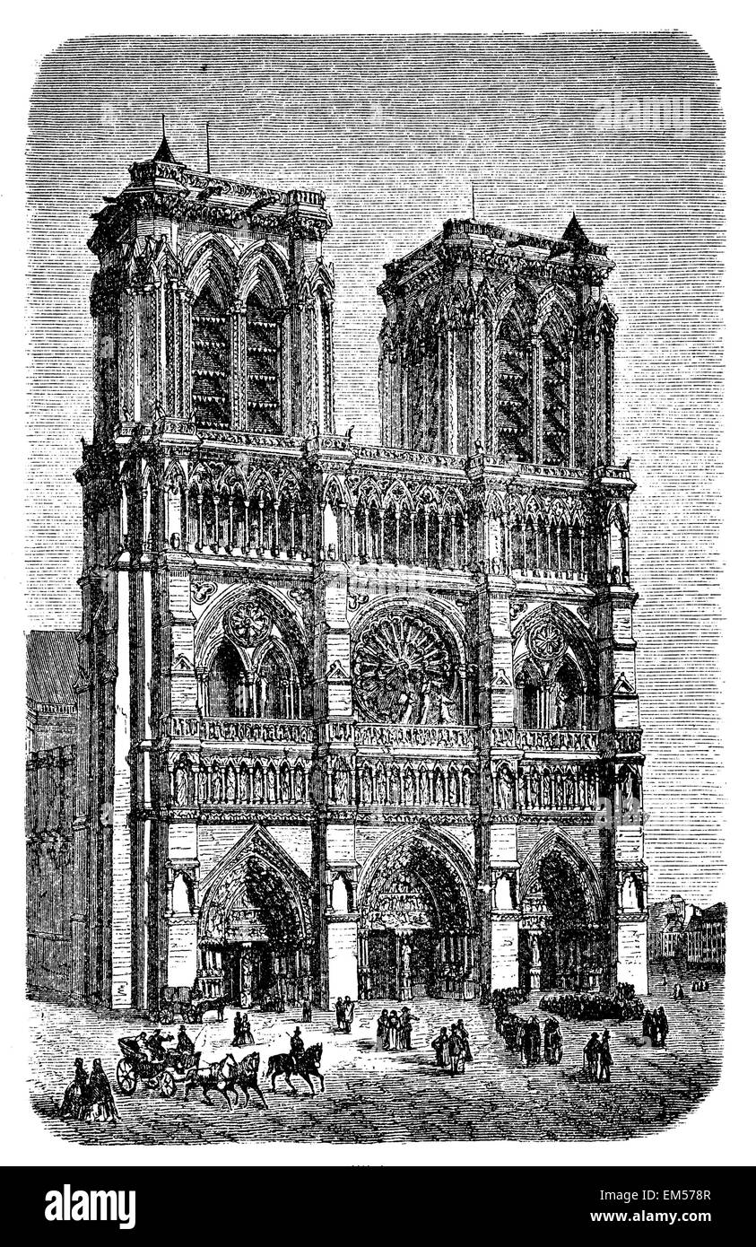 Notre Dame : Vue Ouest. Français - style Gothique Banque D'Images