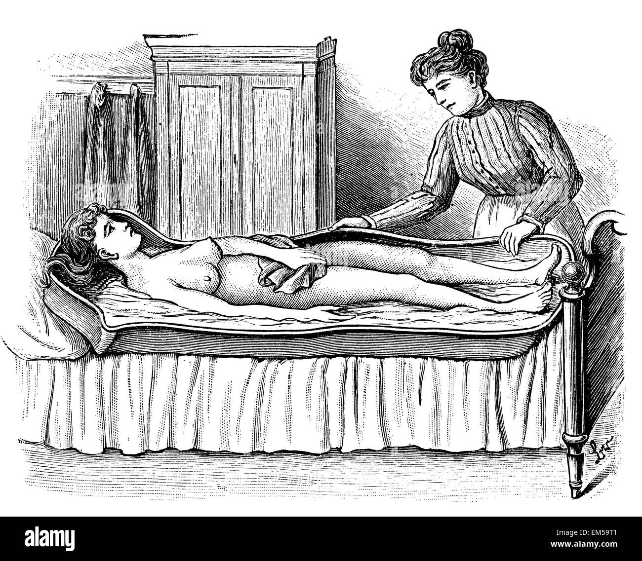 Lit Bain d'une femme très malade Banque D'Images