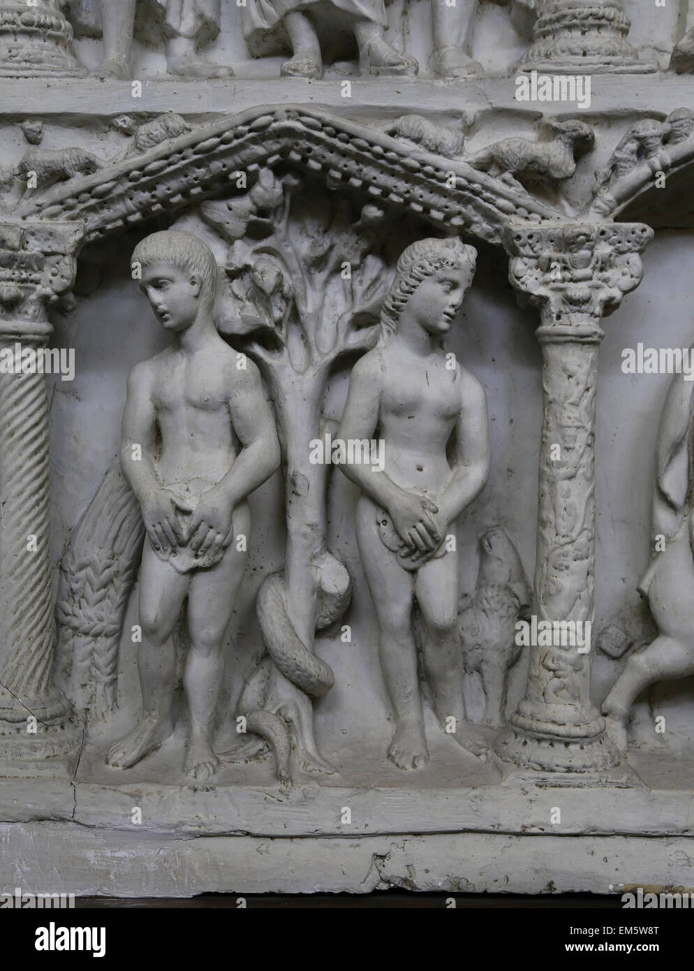 Sarcophage de Junius Bassus. Début Christian sarcophage. 4ème C. Scènes avec Ancien et Nouveau Testament. Copie. En plâtre. Banque D'Images