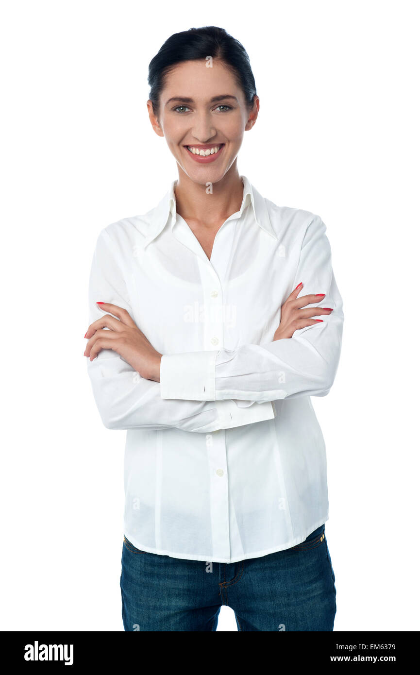 La mode Casual woman posing en souriant Banque D'Images