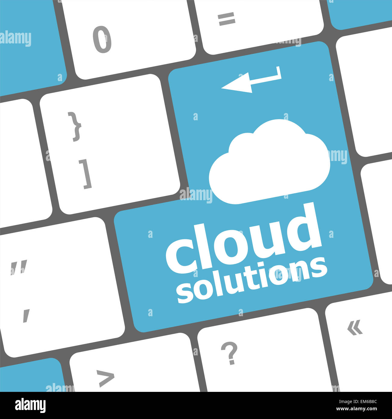 Solution de cloud computing concept mots sur bouton bleu du clavier Banque D'Images