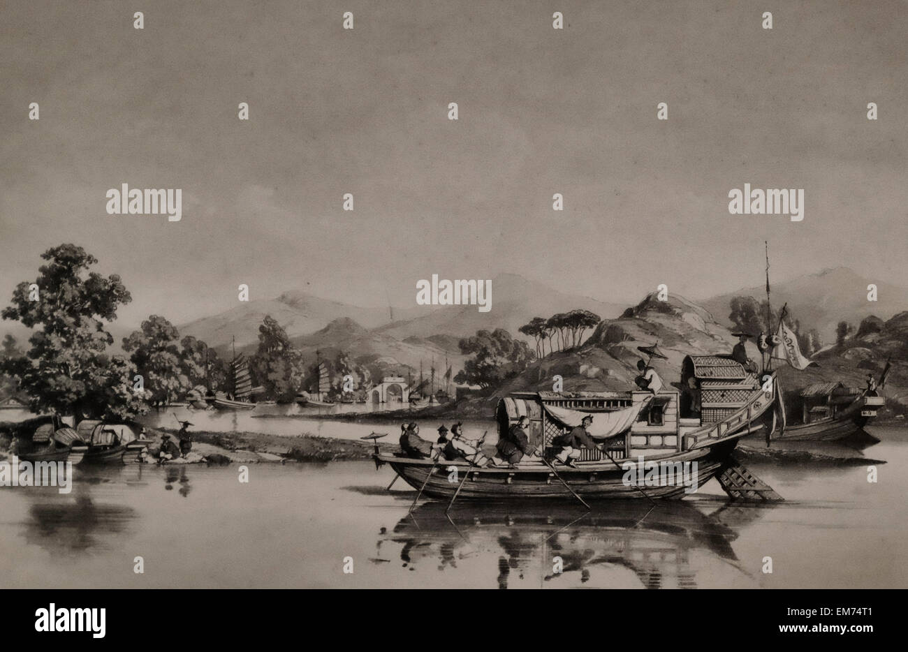 Une scène de Pearl River Delta - 19e siècle - Auguste Borget Banque D'Images