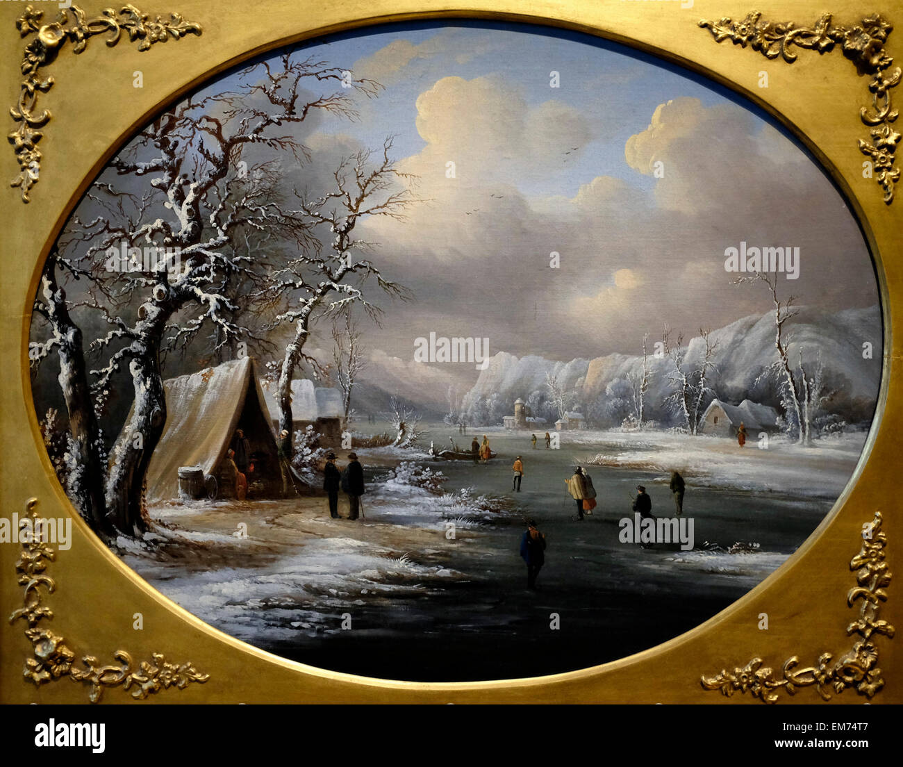 Patinage en hiver dans le New Jersey, vers 1847 Regis Francois Gignoux Banque D'Images