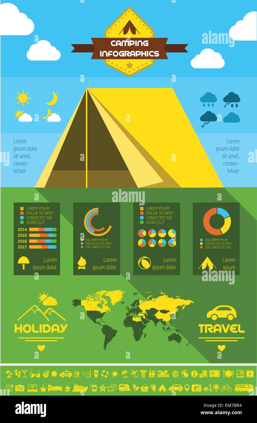 Camping plat modèle infographique. Illustration de Vecteur