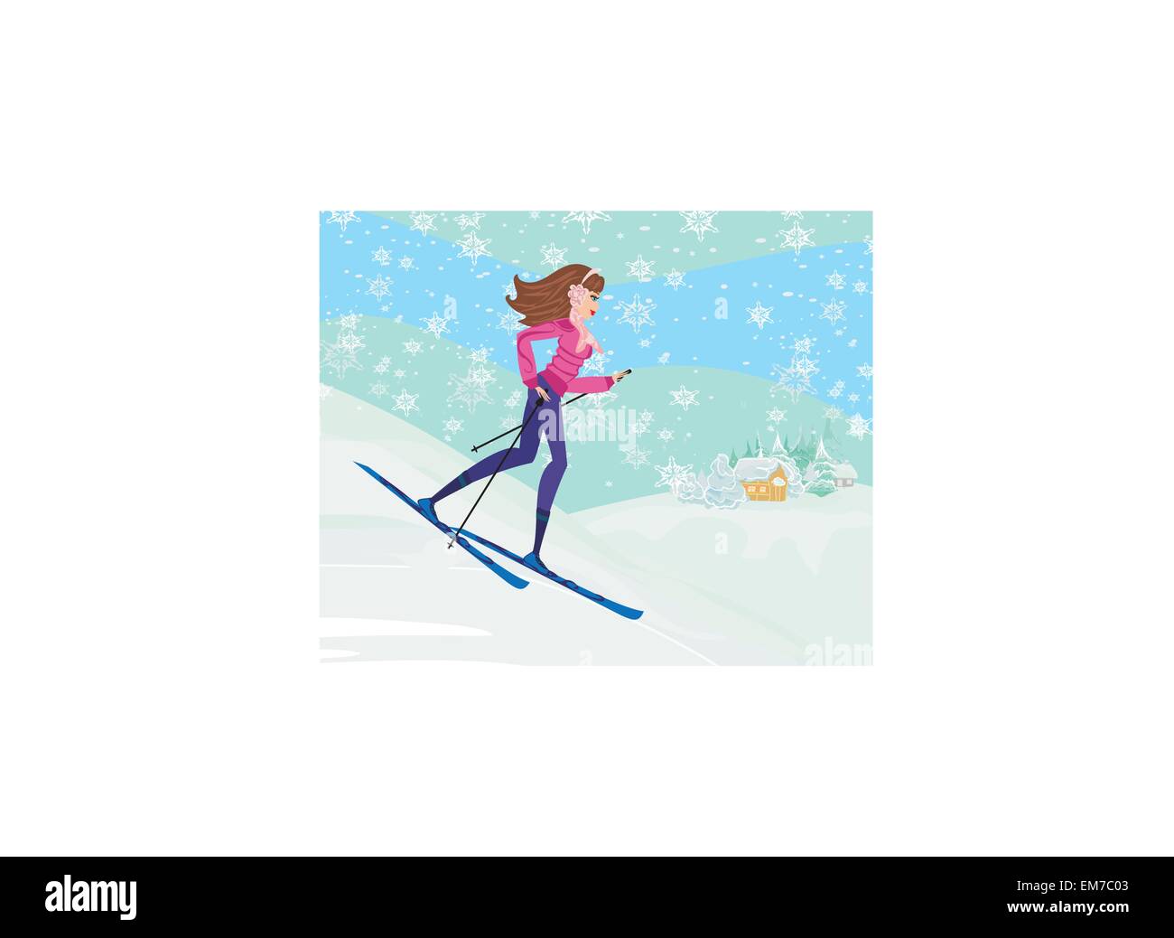 jeune fille ski Illustration de Vecteur