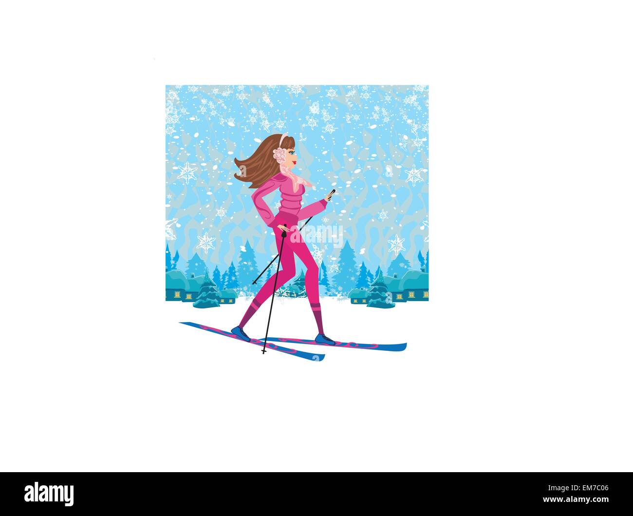 Journée ski en hiver fille Illustration de Vecteur