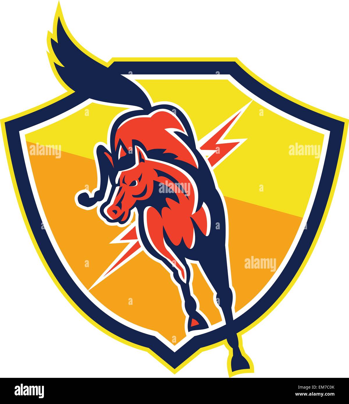 Saut de cheval rouge Bouclier Éclair Retro Illustration de Vecteur