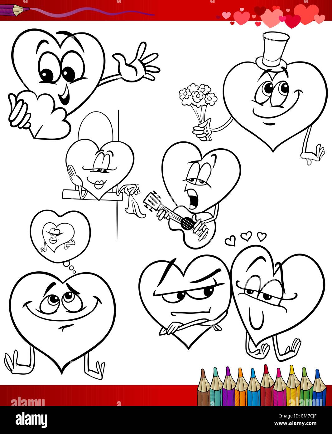 Thèmes pour colorier dessin animé saint valentin Illustration de Vecteur