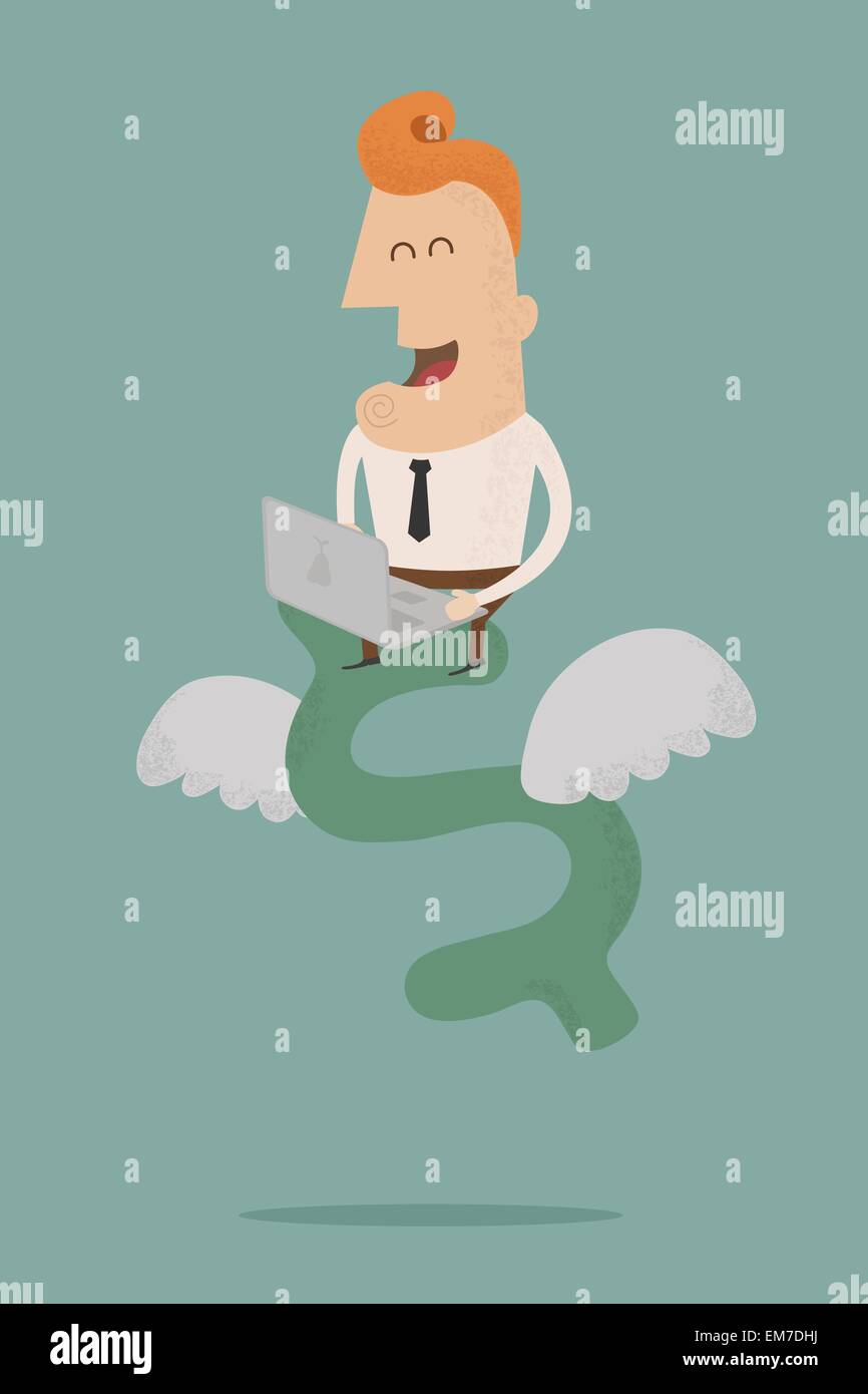 Businessman working on voler de l'argent en l'air Illustration de Vecteur