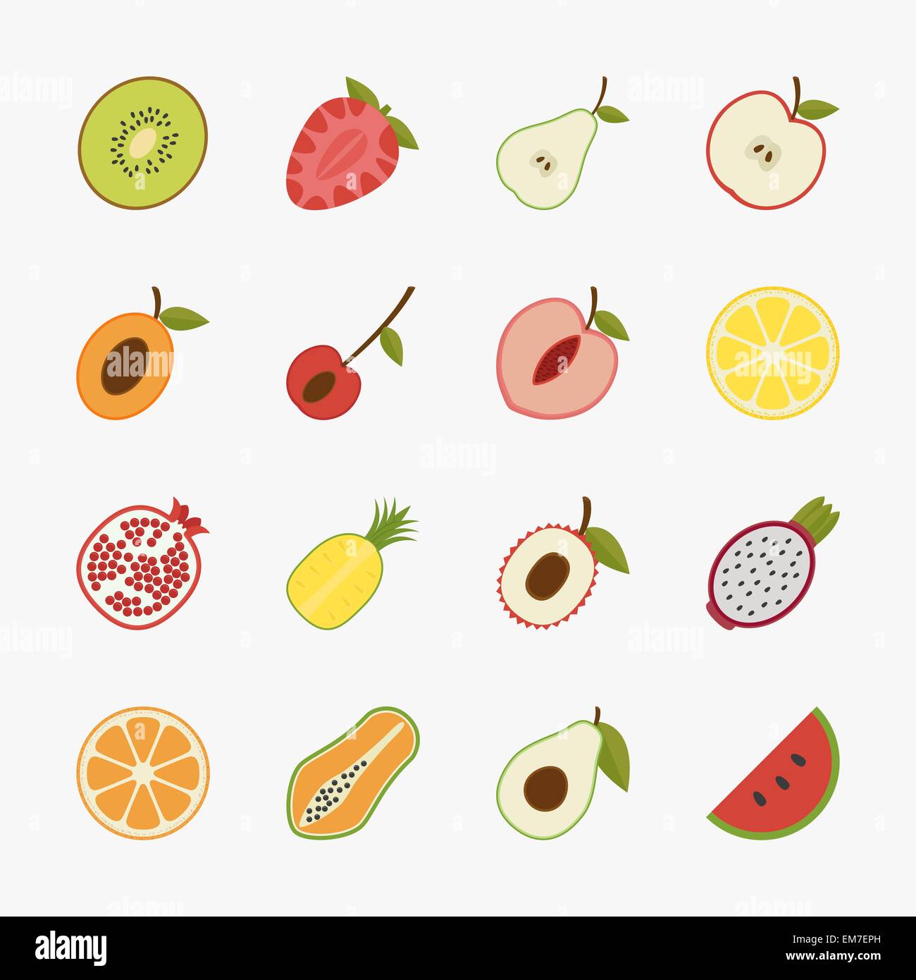 Icônes de fruits avec fond blanc Illustration de Vecteur