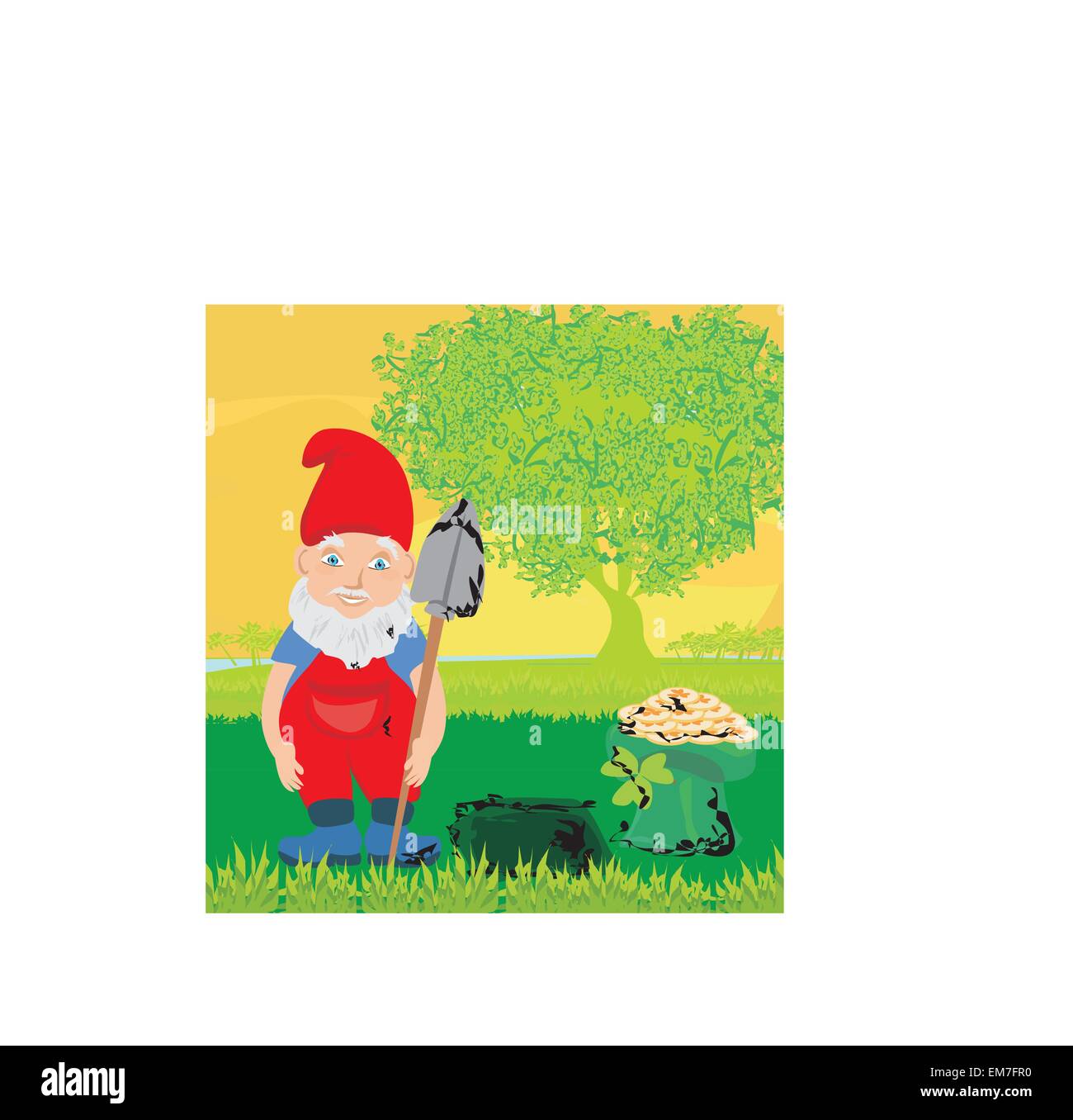 Nain mignon avec pot of gold coins Illustration de Vecteur