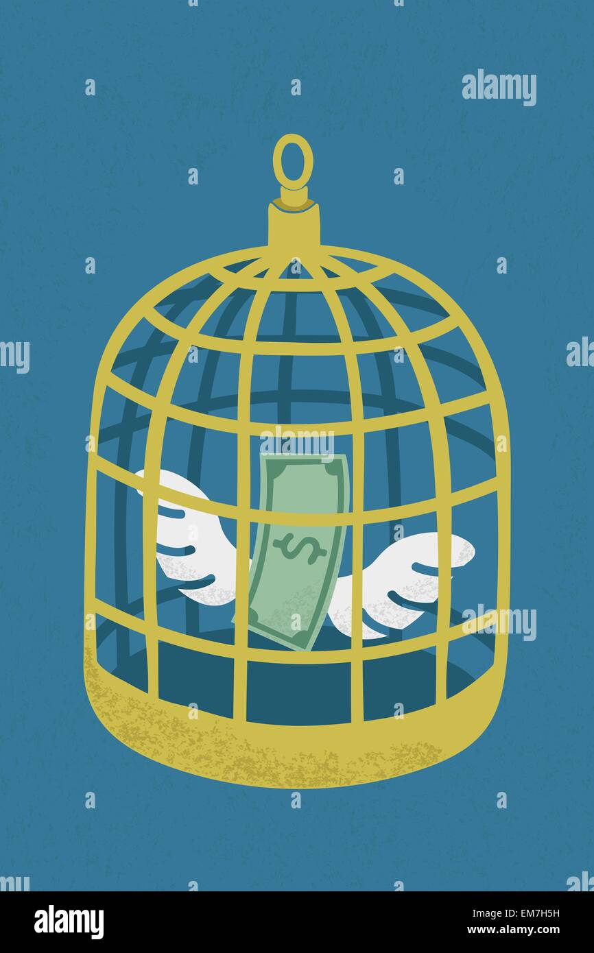 Golden Dollar en cage à oiseaux , format vectoriel EPS10 Illustration de Vecteur