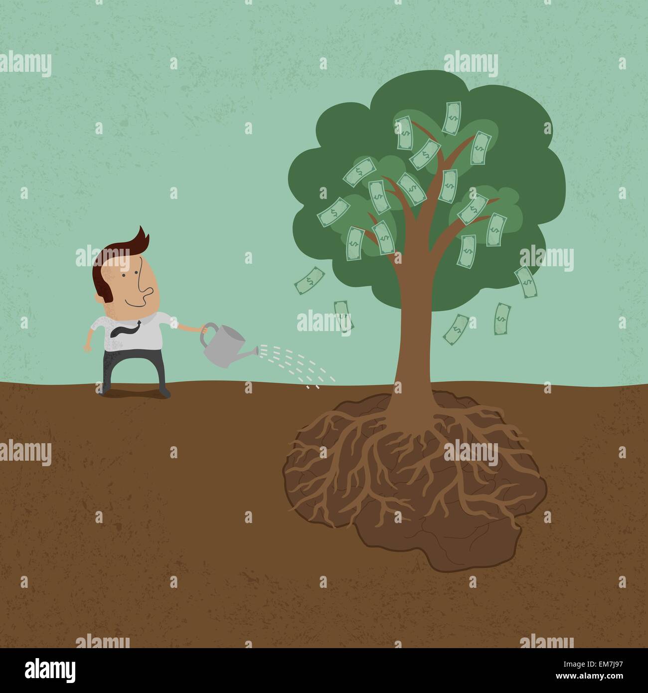 Business man watering money tree , format vectoriel EPS10 Illustration de Vecteur