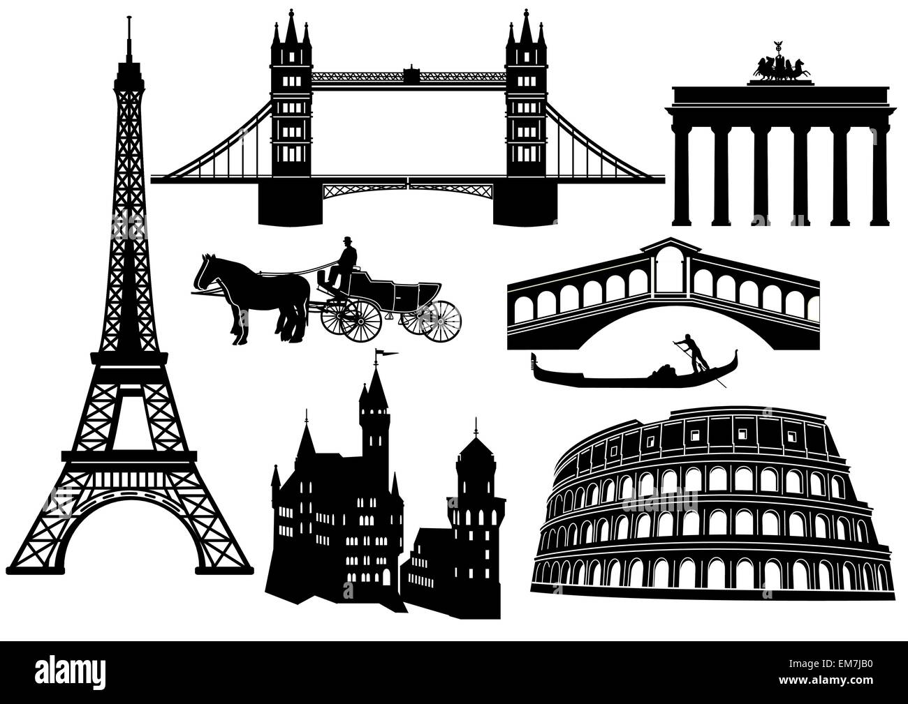 Principales villes et sites touristiques en Europe Illustration de Vecteur