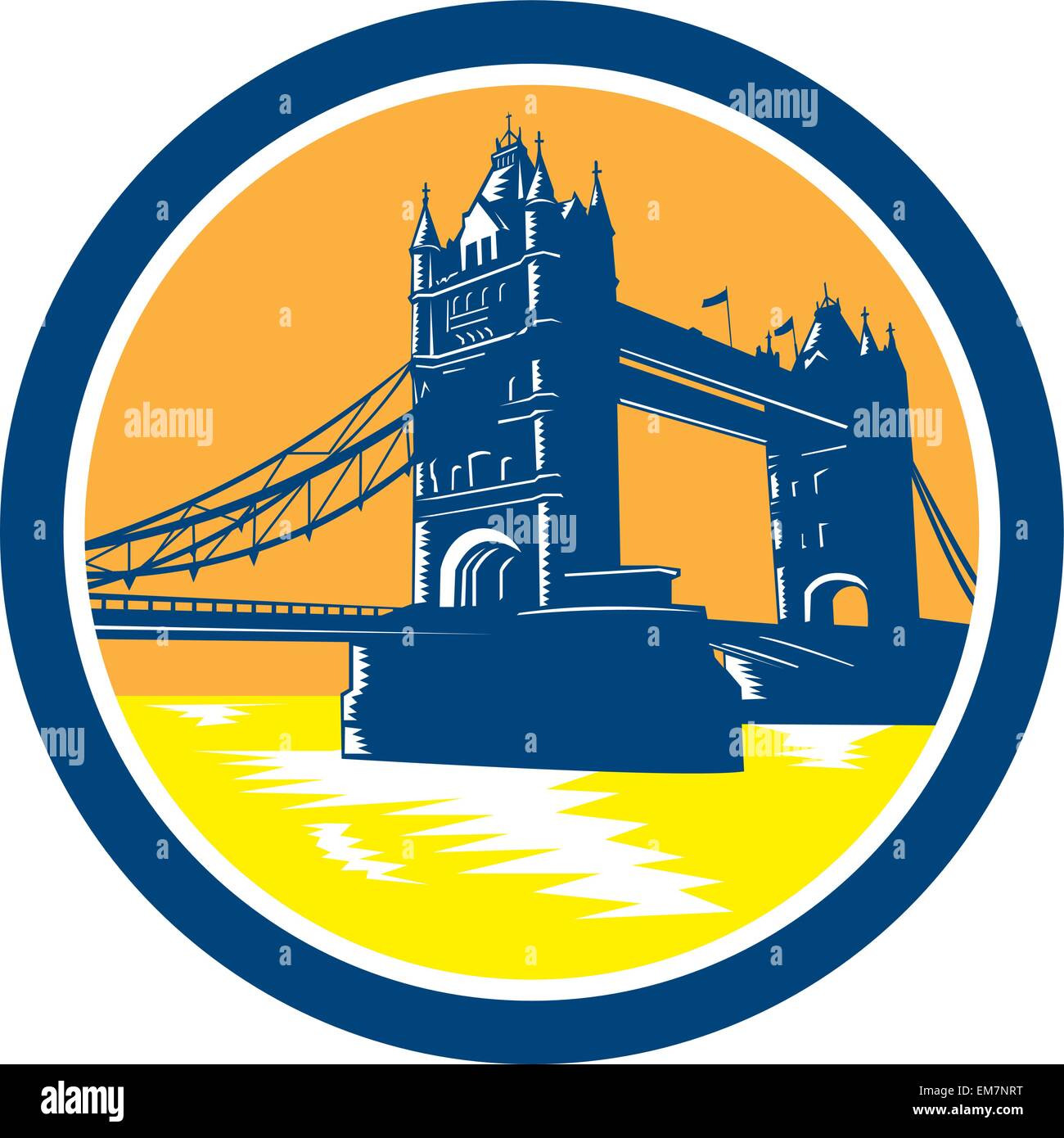 Tower Bridge Londres Woodcut Retro Illustration de Vecteur
