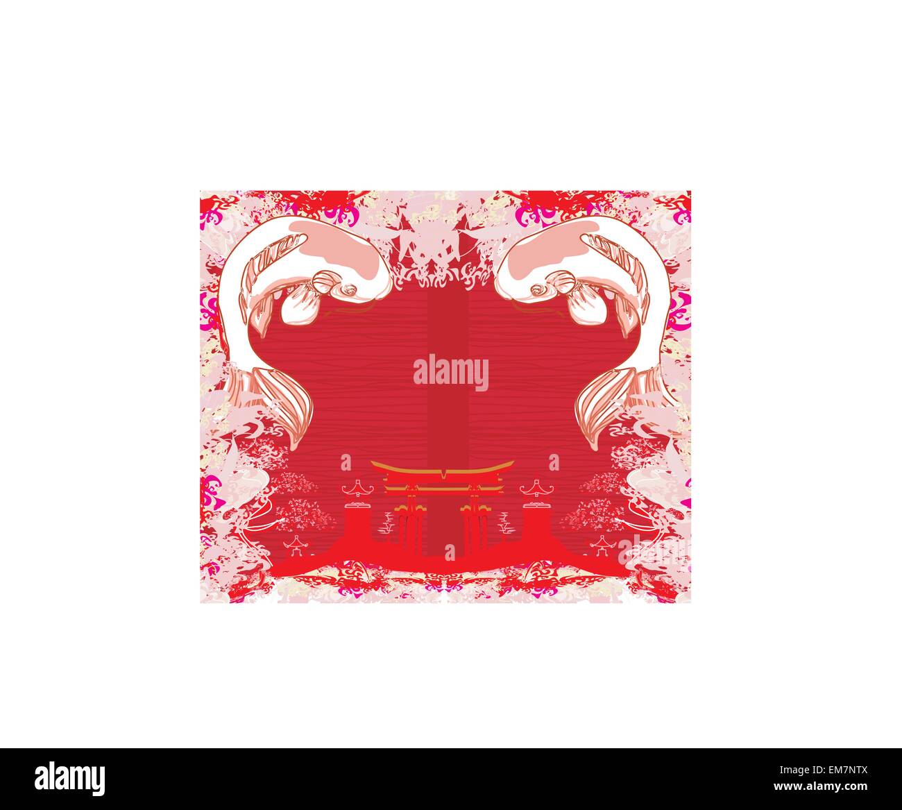 Japanese koi et ancien bâtiment - cadre abstrait Illustration de Vecteur