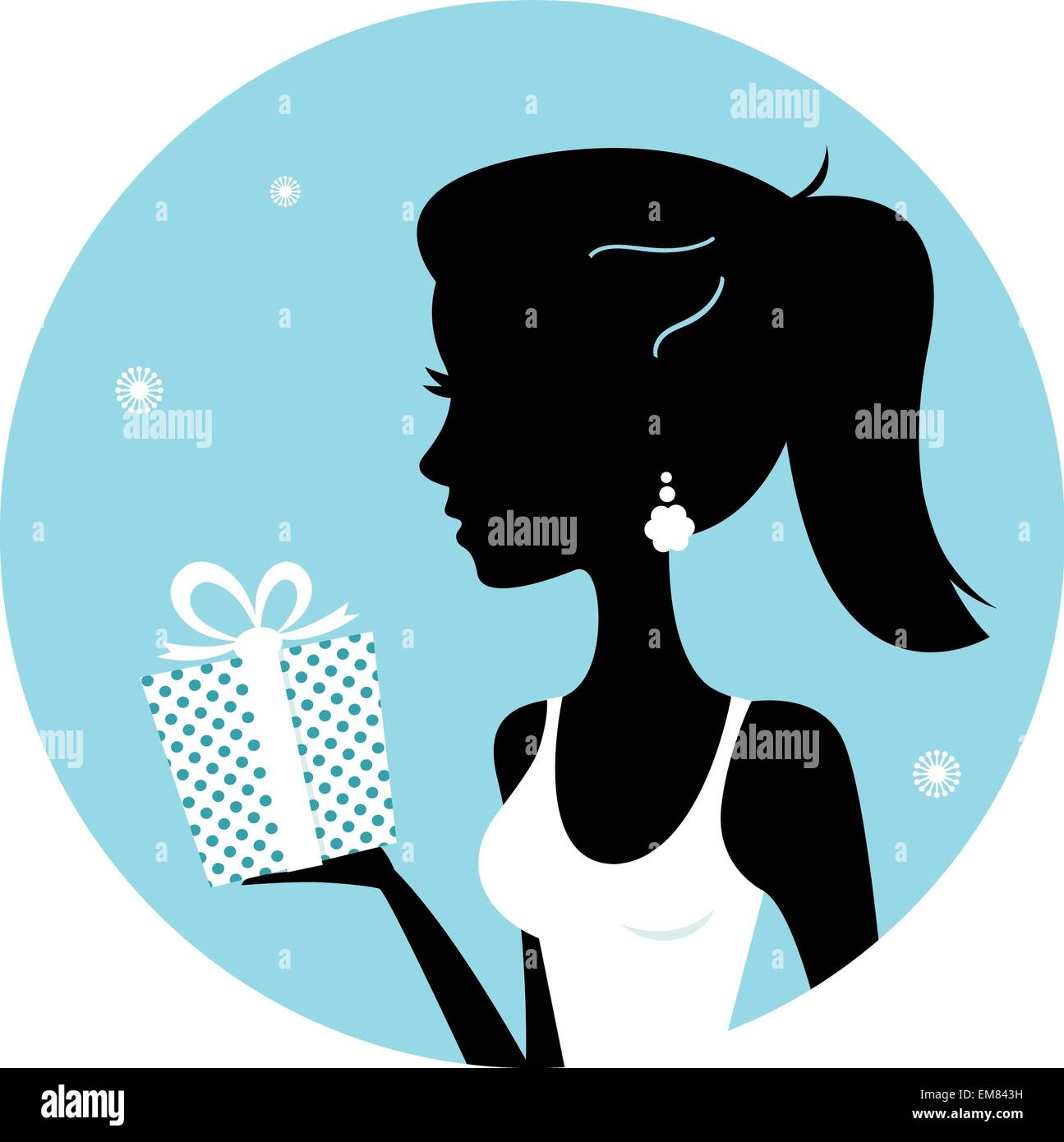 Beau cadeau avec silhouette de femme isolée sur blue Illustration de Vecteur