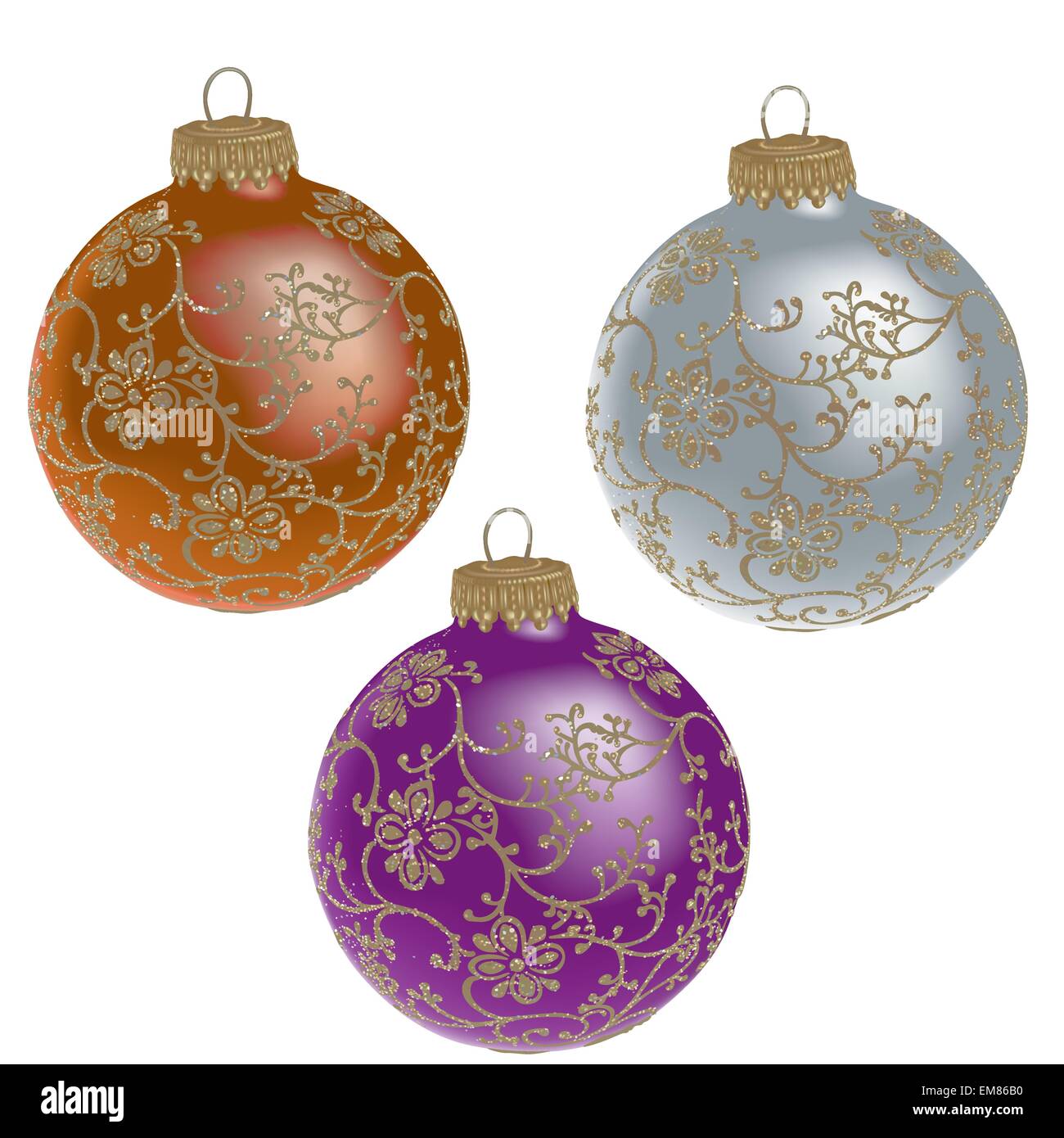 Boules de Noël avec Florals Illustration de Vecteur