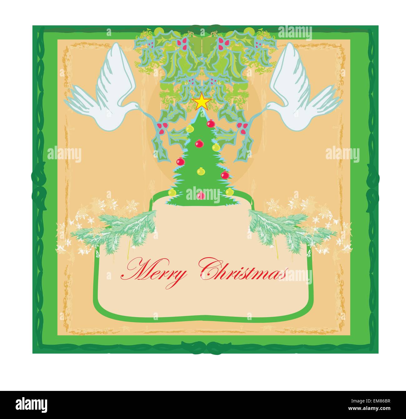 Carte de Noël avec colombes et gui Illustration de Vecteur