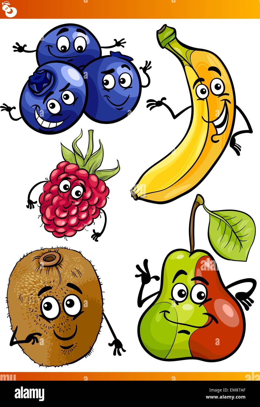 Fruits funny cartoon illustration set Illustration de Vecteur