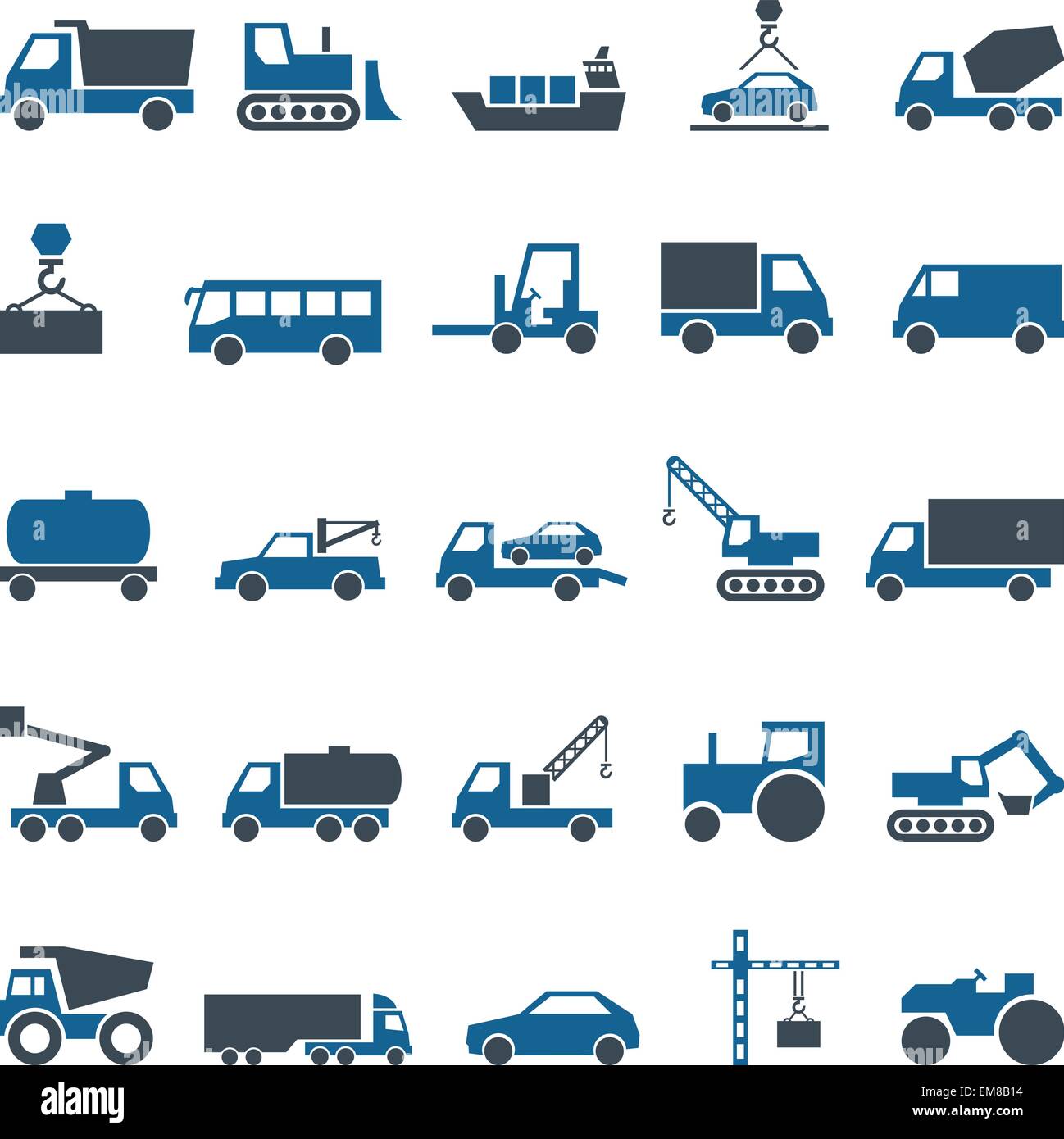 Icônes vectorielles de la construction et de l'industrie du camionnage. Illustration de Vecteur