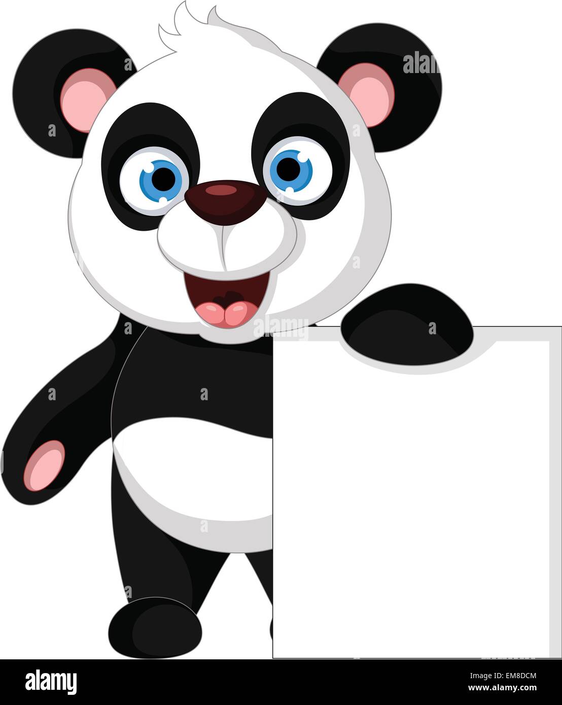 Panda mignon cartoon posing with blank sign Illustration de Vecteur