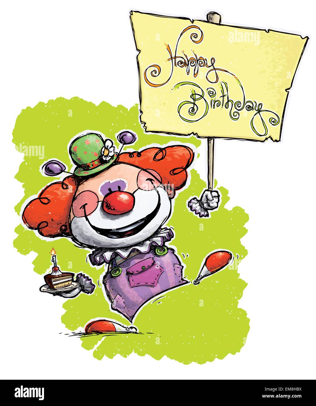 Clown Tenant Un Joyeux Anniversaire Placard Image Vectorielle Stock Alamy