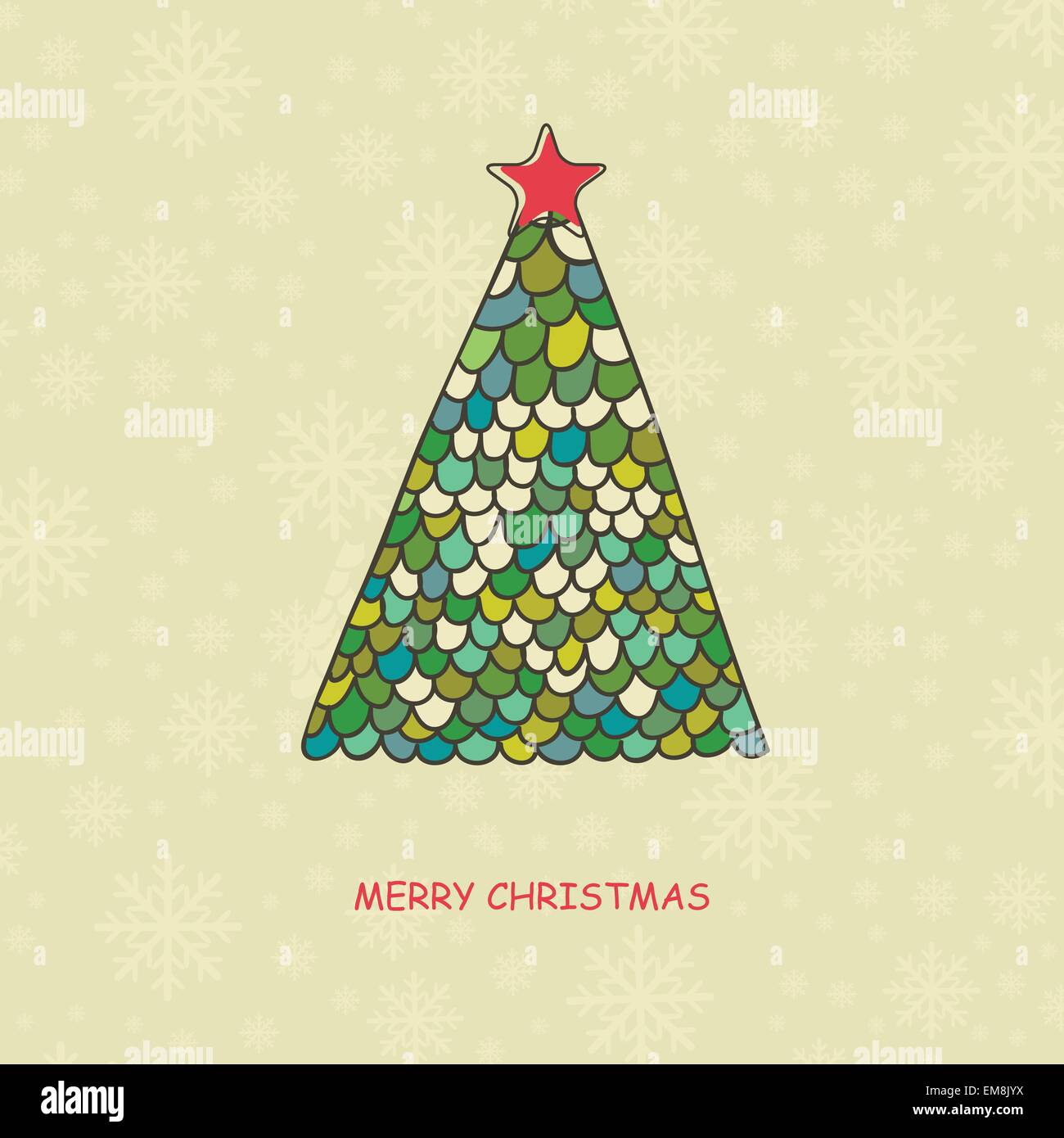 Carte de Noël avec l'aquarelle peint sapin avec boules multicolores Illustration de Vecteur