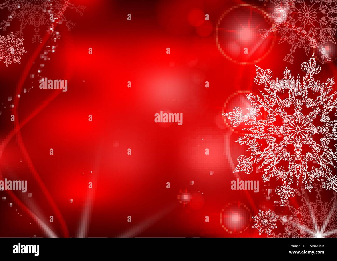 Fond rouge avec des flocons de neige. Illustration de Vecteur