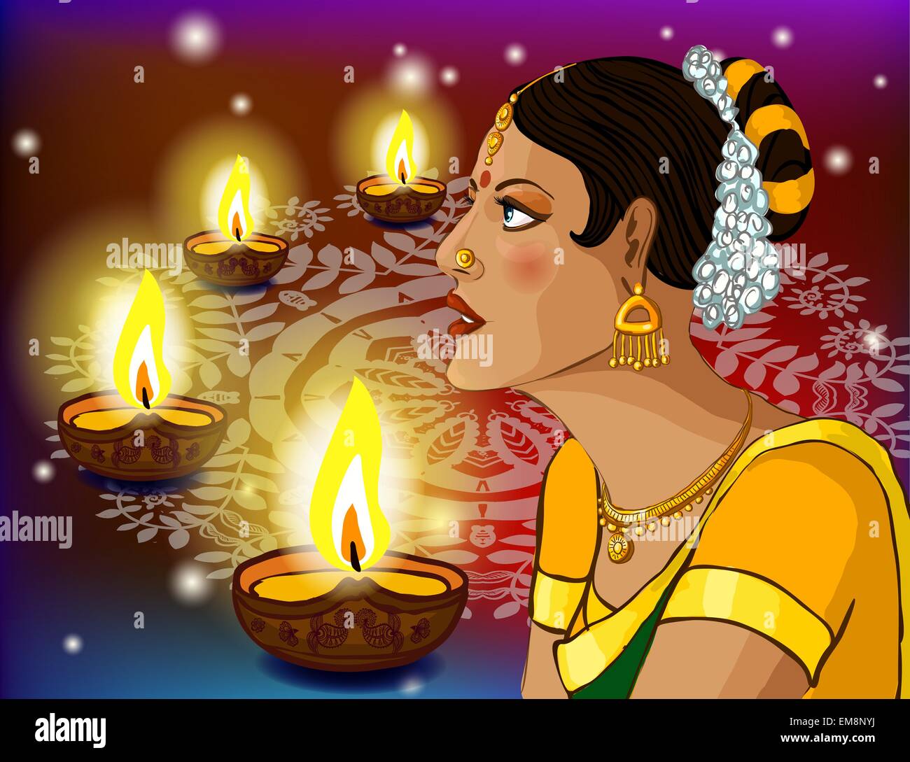Portrait de vecteur d'une belle femme indienne en sari Illustration de Vecteur