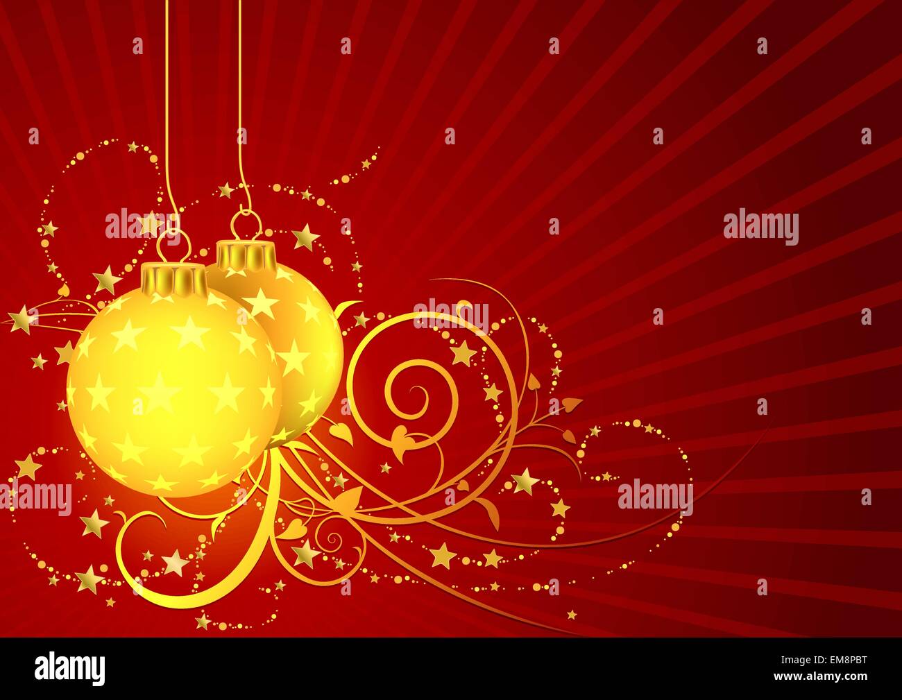 Boules de Noël d'or et de fleurs Illustration de Vecteur