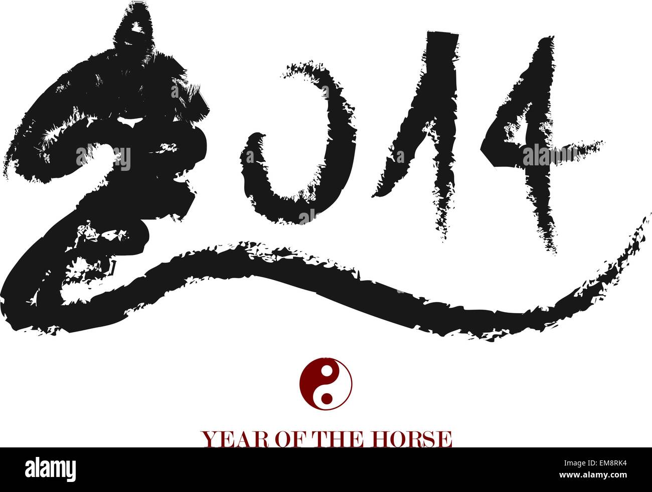 Le nouvel an chinois du cheval composition brosse. Illustration de Vecteur