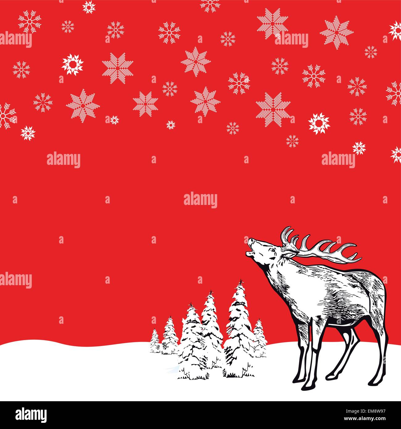 Le cerf de Noël avec des flocons de neige Illustration de Vecteur
