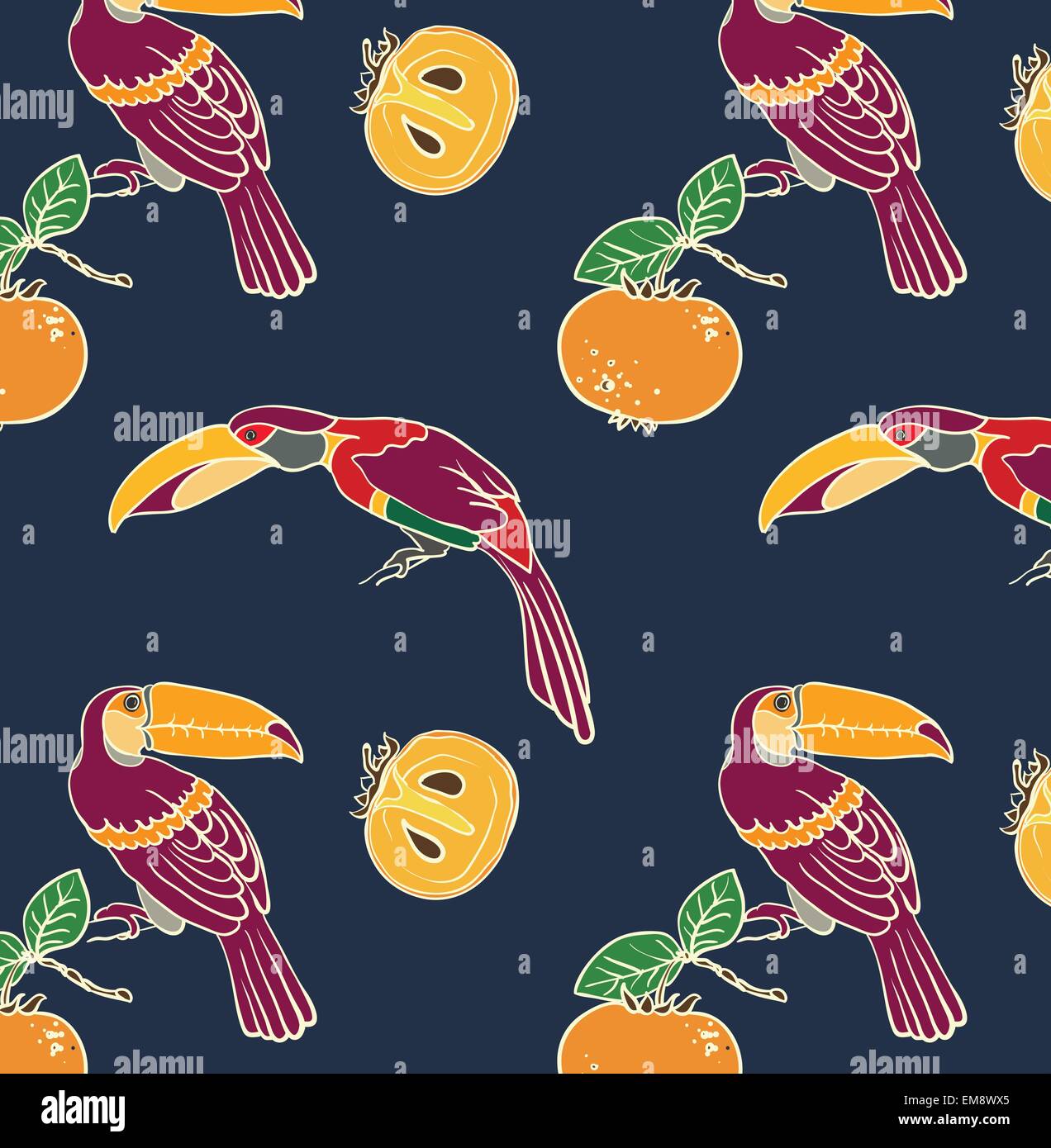 Deux toucan et persimmon ornament Illustration de Vecteur