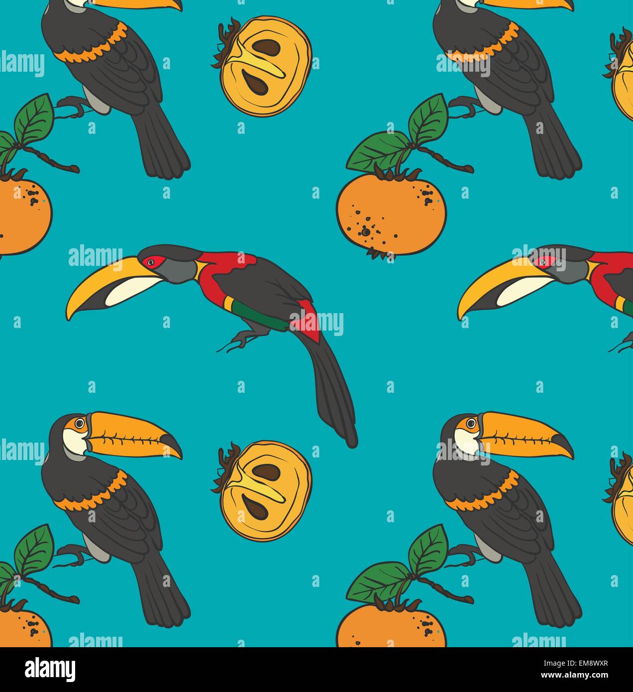 Deux toucan et persimmon ornament Illustration de Vecteur