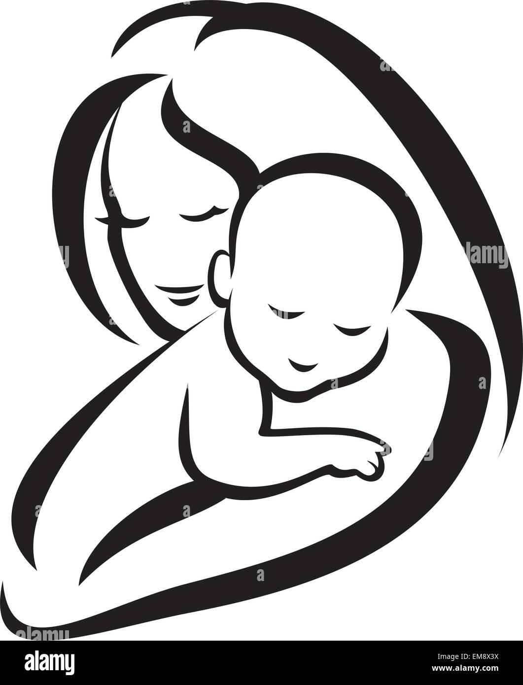 La Mere Et L Enfant Silhouette Vecteur Croquis En Lignes Noires Image Vectorielle Stock Alamy