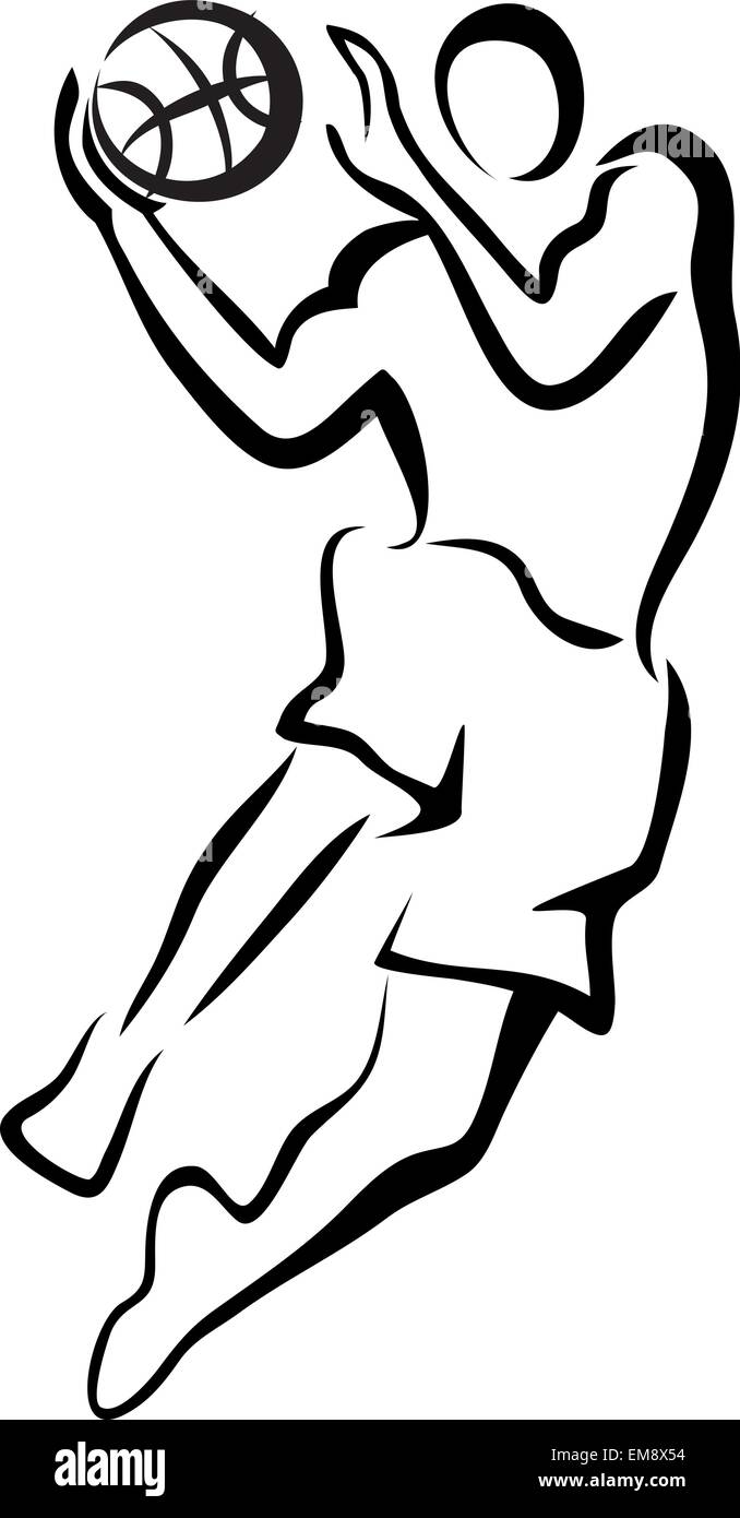 Basket-ball en saut, croquis vecteur isolé Illustration de Vecteur