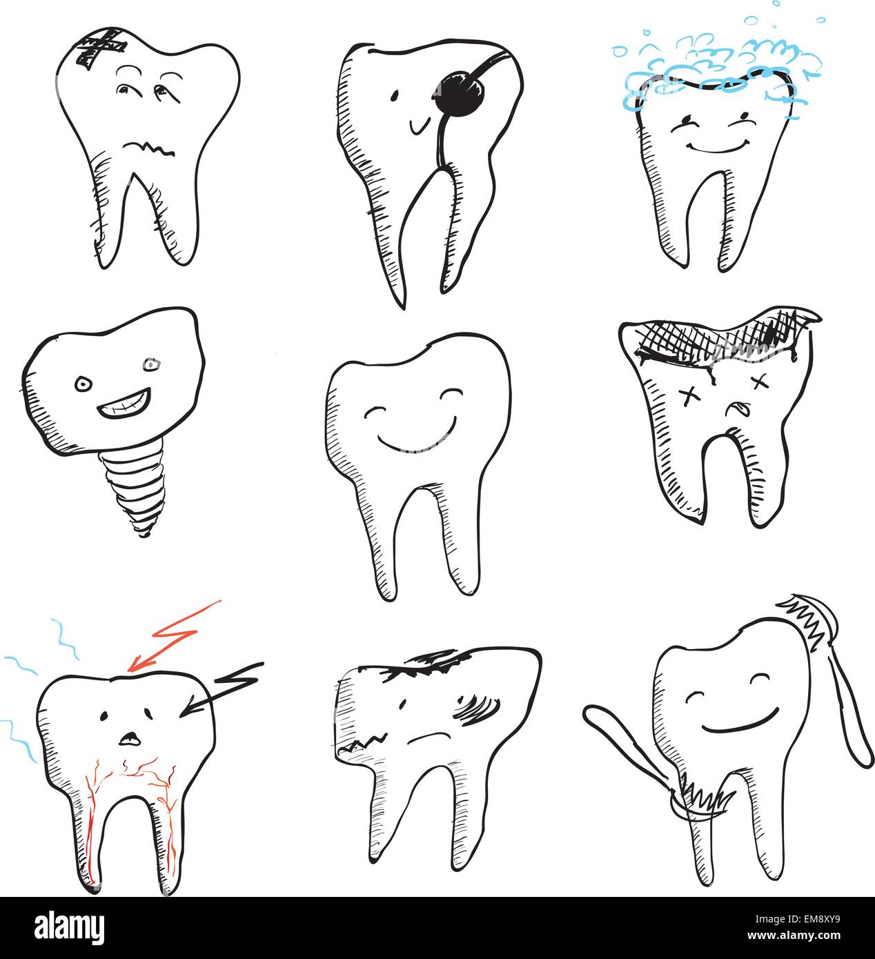 Drôle dessiné à la main les dents, vector icons collection Illustration de Vecteur