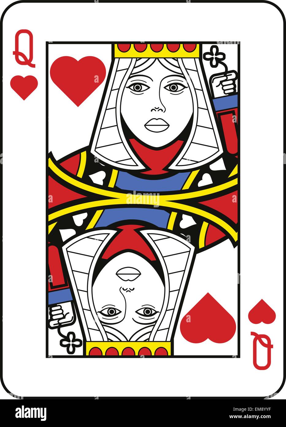 La reine de Cœur à l'intérieur du cadre de la carte réalisée dans un style essentiel. Illustration de Vecteur