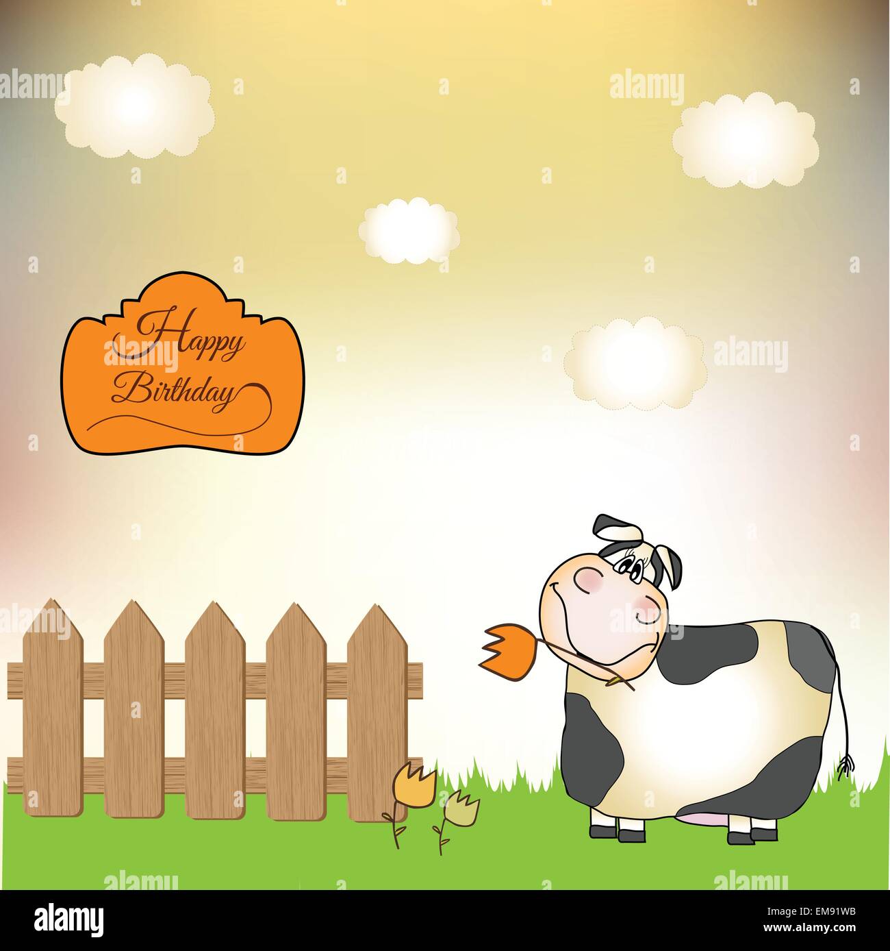 Carte d'anniversaire avec cow Illustration de Vecteur