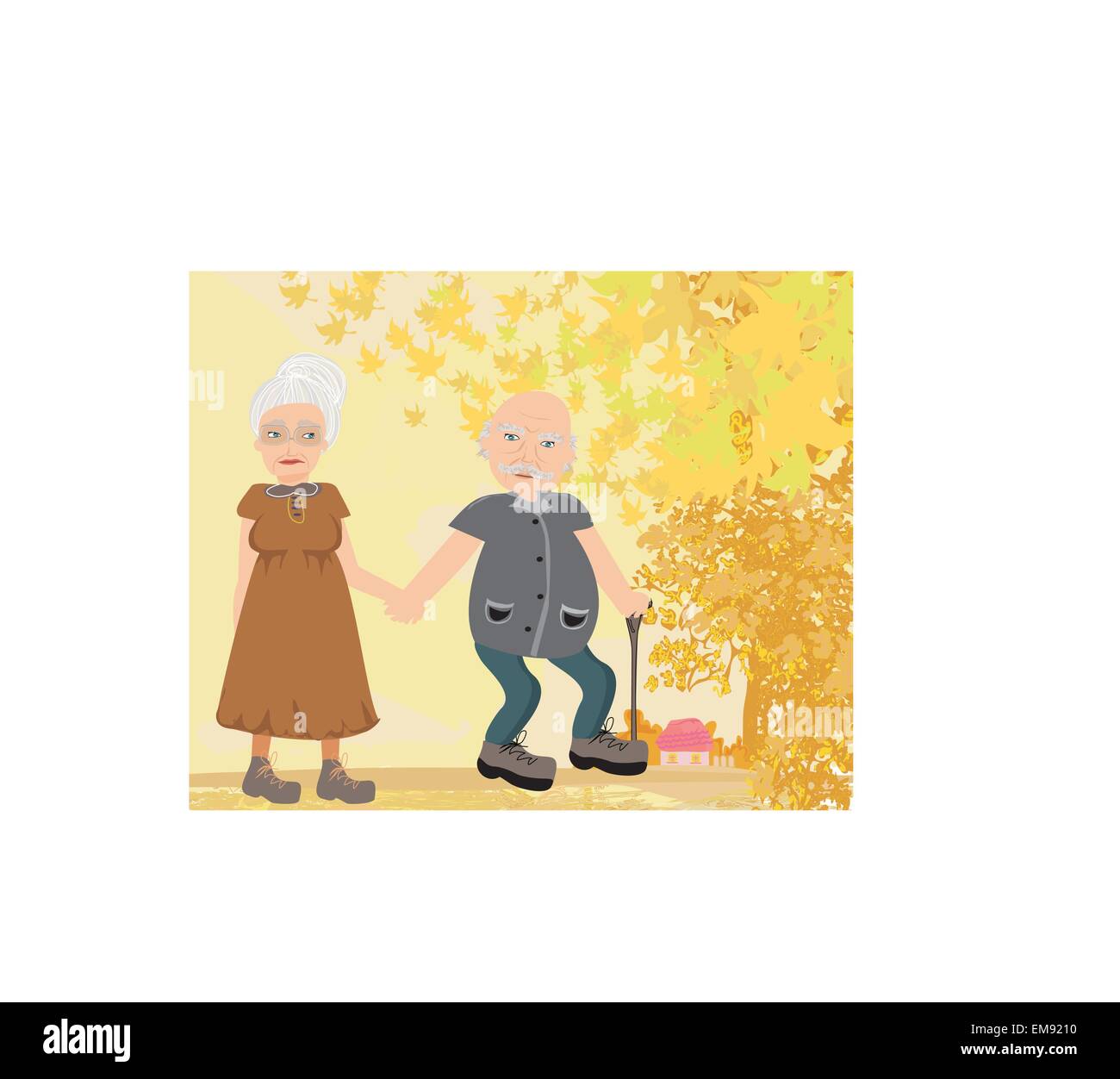 Senior couple walking in autumn day Illustration de Vecteur