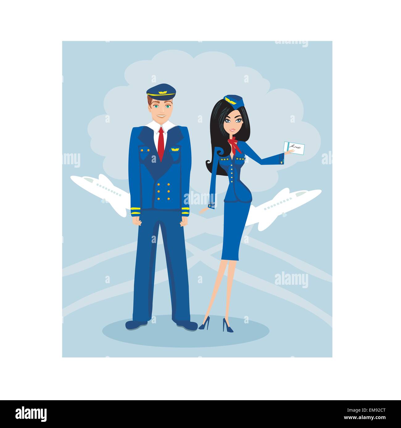 Un pilote et hôtesse en uniforme Illustration de Vecteur