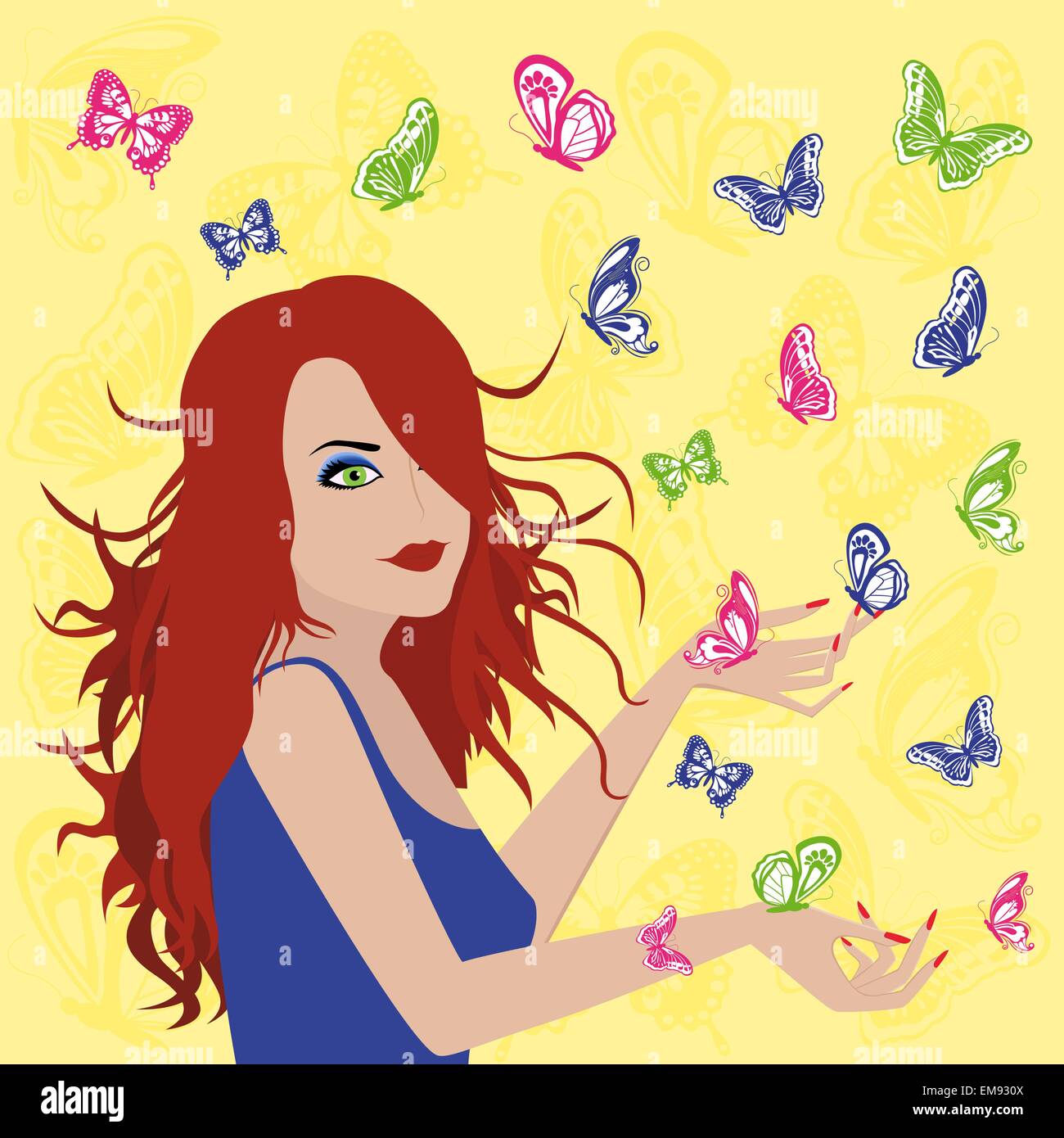 Femme avec les papillons autour de son Illustration de Vecteur