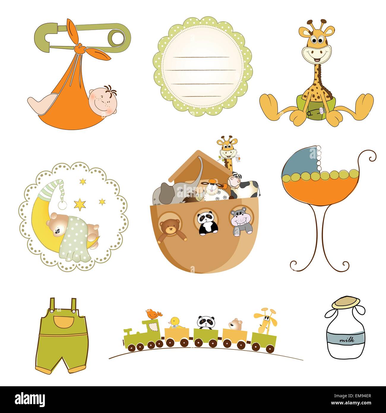 Définir les éléments de douche de bébé en format vectoriel isolated on white background Illustration de Vecteur