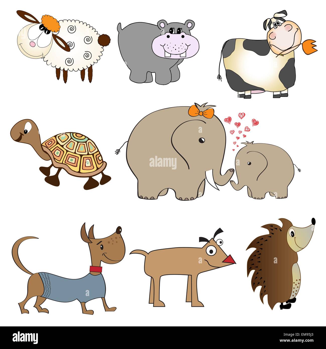 Funny Animals cartoon set isolé sur fond blanc Illustration de Vecteur