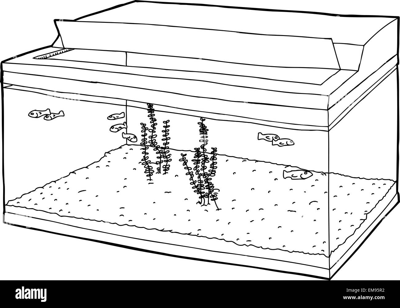 Dessin animé aquarium ouvert de poissons et de plantes aquatiques Banque D'Images